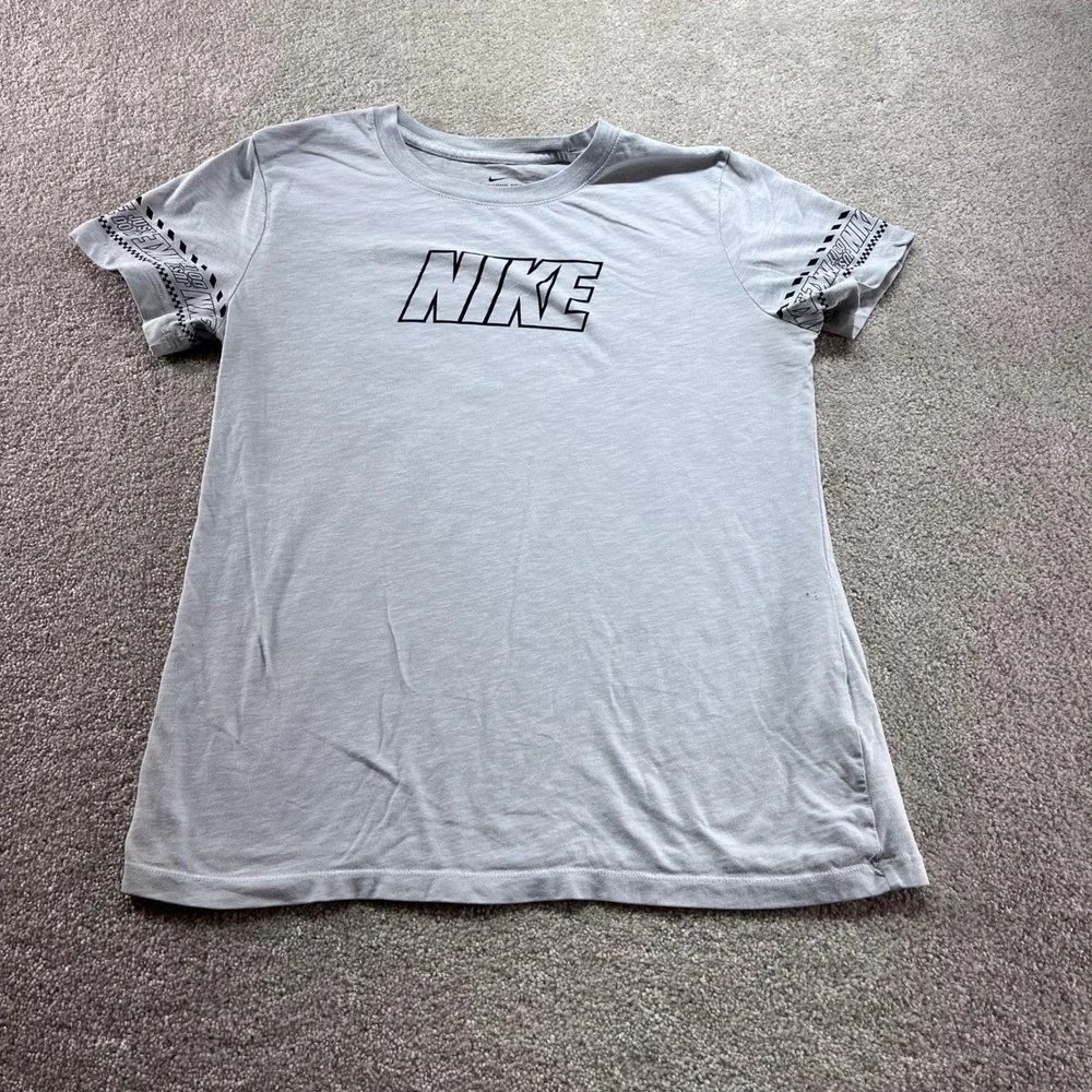 Nike Dri-FIT Shirt Mens Medium Grey Just Do It‎ Graphic Sleeve Athletic Tee